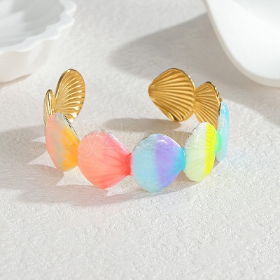 Ocean 304 Stainless Steel Enamel Cuff Bangles for Women BJEW-F518-02D-G-1