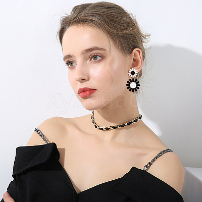 4 Pairs 4 Colors Acrylic Sunflower Dangle Stud Earrings EJEW-AN0002-99-1