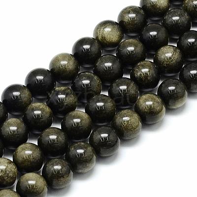 Natural Golden Sheen Obsidian Beads Strands G-S150-20-8mm-1