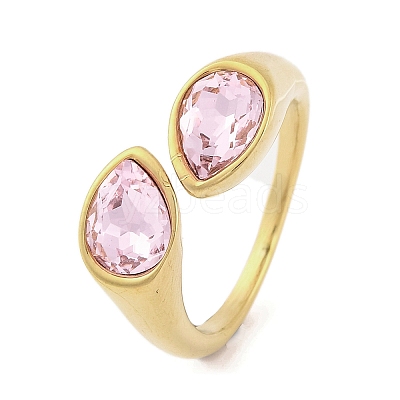 Ion Plating(IP) 304 Stainless Steel Rhinestone Teardrop Cuff Open for Women RJEW-N046-04J-G-1