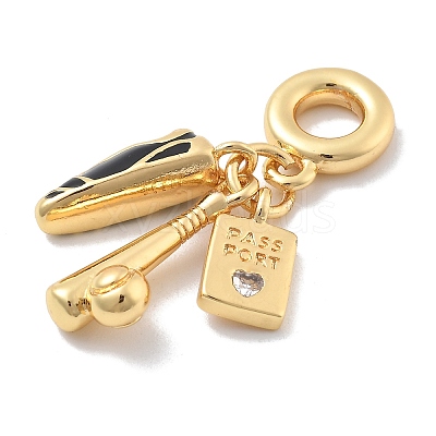Brass Black Enamel Baseball Bat & Shoe & Passport European Dangle Charms KK-M305-12G-1