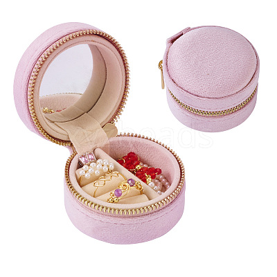 Portable Travel Round Velvet Jewelry Set Storage Zipper Boxes CON-TAC0001-11B-1