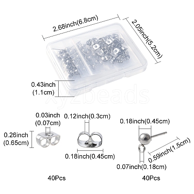 40Pcs 304 Stainless Steel Ball Post Stud Earring Findings STAS-FS0001-76P-1