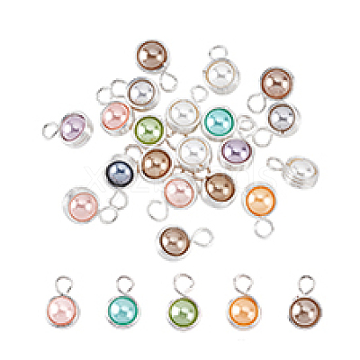 20Pcs Shell Pearl Round Copper Wire Wrapped Pendants PALLOY-PHE00006-1