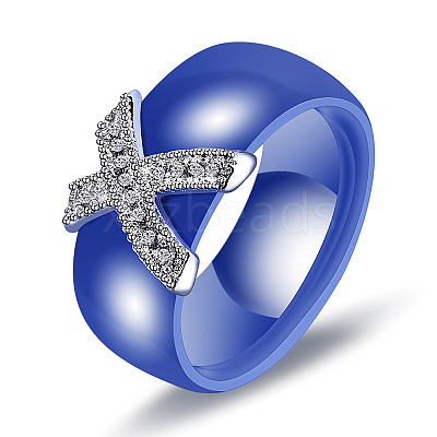 Cross Brass Micro Pave Clear Cubic Zirconia with Porcelain Finger Rings FS-WG0A171-10-1