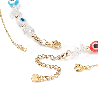 2Pcs 2 Style Natural Quartz Crystal Chips & Resin Evil Eye Beaded Necklaces Set NJEW-JN04027-1