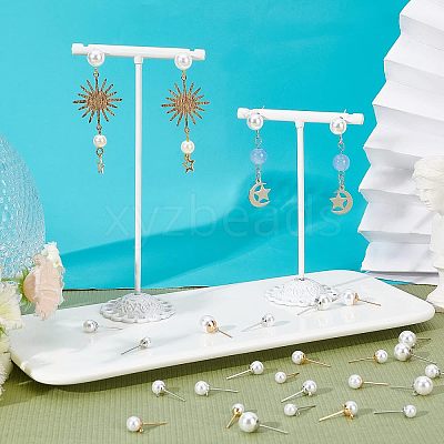 84Pcs 6 Styles Acrylic Imitation Pearl Beads Ball Stud Earring Findings STAS-FH0001-55-1