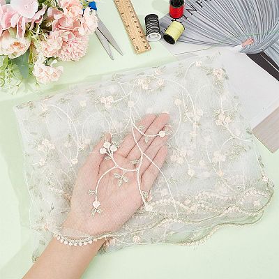 Flower Pattern Polyester Mesh Fabric DIY-WH0453-06B-1