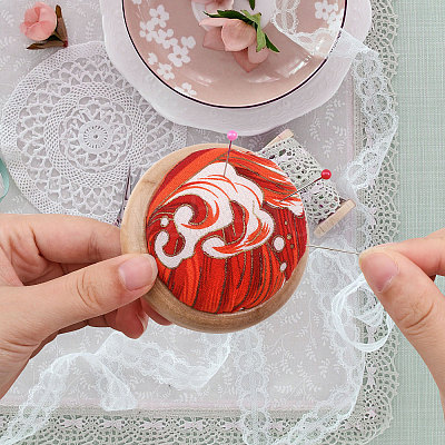2Pcs 2 Colors Cute Ball Shaped Wave Pattern Cotton Needle Cushion DIY-GL0004-18-1