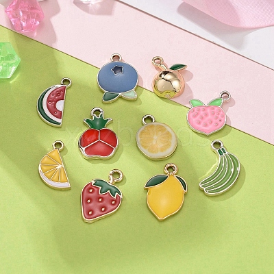 40Pcs 10 Style Fruit Theme Light Gold Plated Alloy Enamel Pendants ENAM-ZZ0001-09-1