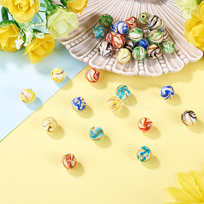 36Pcs 6 Colors Handmade Gold Sand Lampwork Beads LAMP-TA0002-61-1