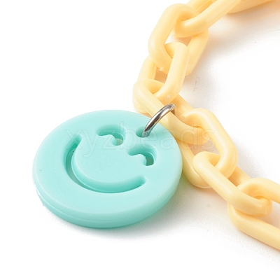 Opaque Acrylic Smiling Face Charm Bracelets BJEW-JB06258-1