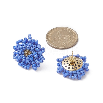 Glass Seed Braided Beaded Flower Stud Earrings EJEW-MZ00072-02-1