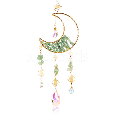 1Pc Alloy & Natural Gemstone Chips Moon Hanging Ornaments HJEW-BBC0001-17B-1