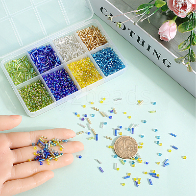 8 Style Round Glass Seed & Round Bugle Beads SEED-SC0001-40-1