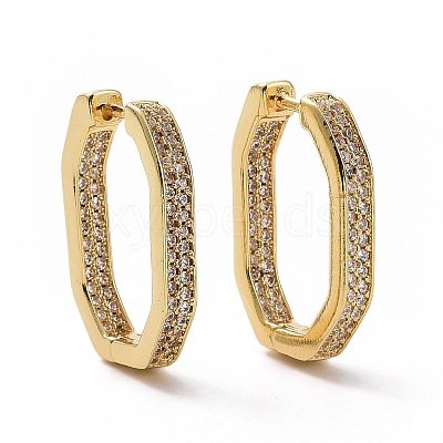 Clear Cubic Zirconia Oval Hoop Earrings EJEW-I280-07G-1