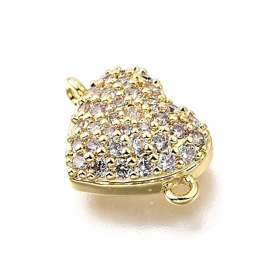 Brass Micro Pave Clear Cubic Zirconia Heart Connector Charms KK-V011-49G-1