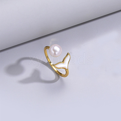 Natural Freshwater Pearl with Natural Shell Cuff Rings WGACE42-04-1