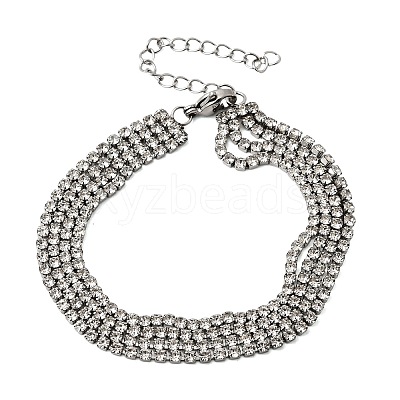 304 Stainless Steel Rhinestone Cup Chain Multi-strand Bracelets for Women BJEW-P376-01P-02-1