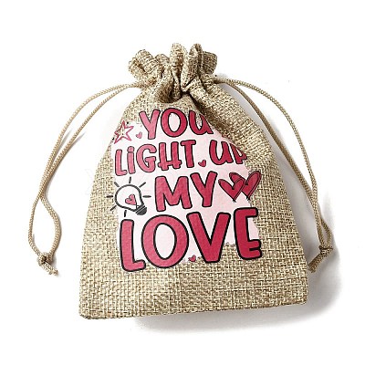 12Pcs 4 Styles Valentine's Day Printed Rectangle Burlap Cloth Packing Pouches ABAG-U006-02D-1