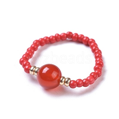Natural Carnelian Stretch Rings RJEW-JR00255-06-1