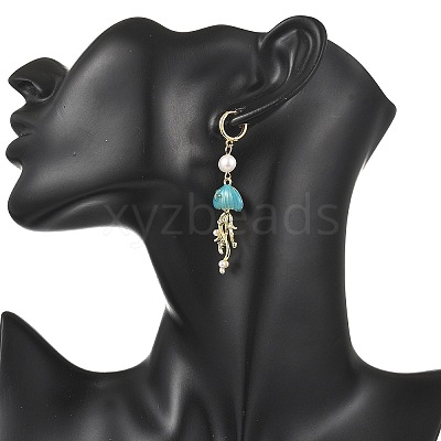 Natural Cultured Freshwater Pearl & Brass Enamel Hoop Dangle Earrings for Women EJEW-JE07268-01-1