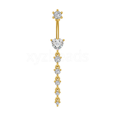 304 Stainless Steel Pave Clear Cubic Zirconia Curved Barbell Dangle Belly Rings FS-WG7A03F-12-1