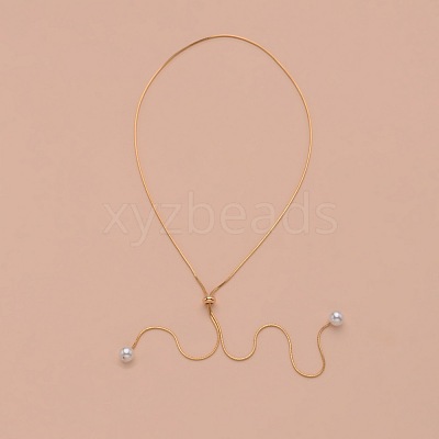 Alloy Snake Chain Slider Lariat Necklaces with Plastic Imitation Pearl Round Beads WG87CD3-01-1