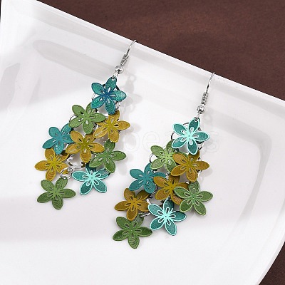 430 Stainless Steel Flower Dangle Earrings EJEW-A137-07P-03-1