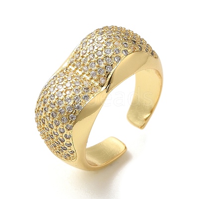 Brass Pave Cubic Zirconia Open Cuff Rings for Women RJEW-M169-05G-1