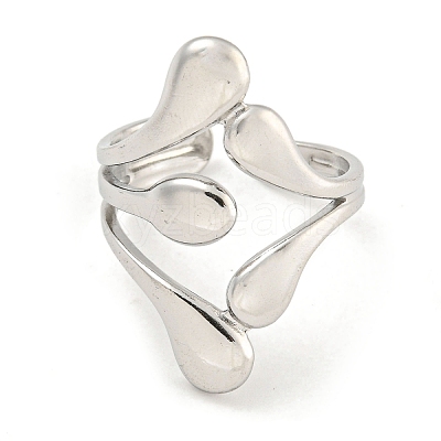 Non-Tarnish 304 Stainless Steel Teardrop Open Cuff Ring for Women RJEW-A043-14P-1