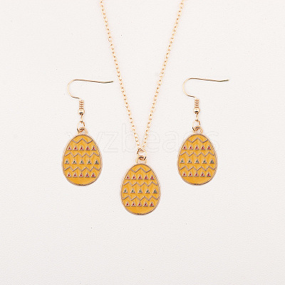 Easter Egg Alloy Enamel Pendant Necklace & Dangle Earrings Sets FS-WG38758-08-1