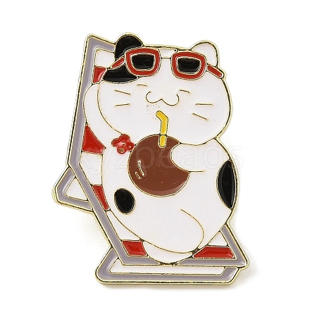 Summer Beach Cartoon Cat Enamel Pins JEWB-S034-03G-A-1