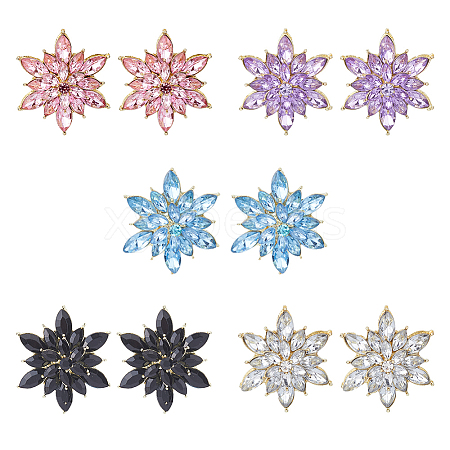 FIBLOOM 5 Pairs 5 Colors 3D Flower Cubic Zirconia Stud Earrings EJEW-FI0001-76-1