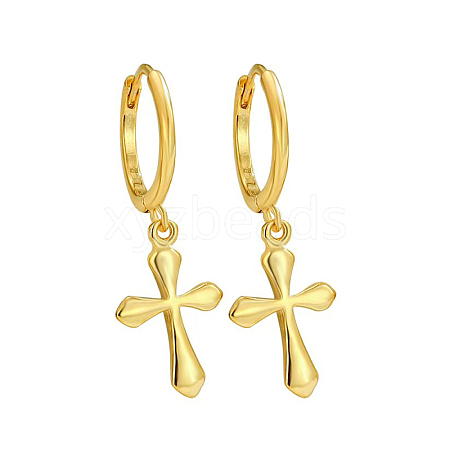 Fashionable S925 Sterling Silver Cross Hoop Earrings BO1678-1-1