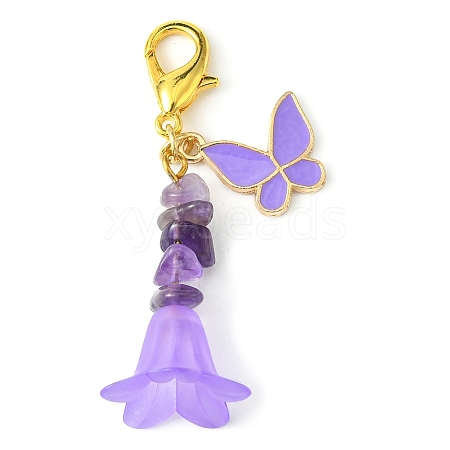 Alloy Enamel Butterfly & Acrylic Flower Pendant Decoration HJEW-JM01556-03-1