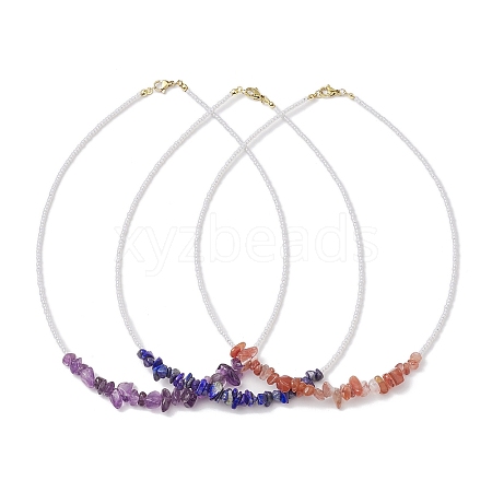 Glass with Natural Gemstone Chip Necklaces NJEW-JN04852-1