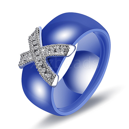 Cross Brass Micro Pave Clear Cubic Zirconia with Porcelain Finger Rings FS-WG0A171-06-1