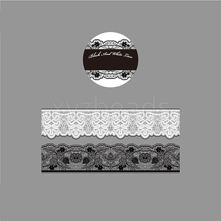 Black and White PET Lace Decorative Adhesive Tapes DARK-PW0001-016B-1
