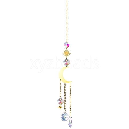 Glass & Brass Pendant Decorations HJEW-PW0002-05D-1