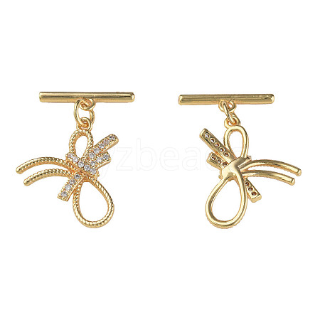 Brass Micro Pave Clear Cubic Zirconia Toggle Clasps KK-N233-225-1