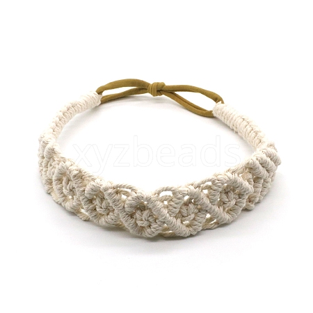 Solid Color Hand Braided Cotton Rope Elastic Headband OHAR-PW0005-02F-1