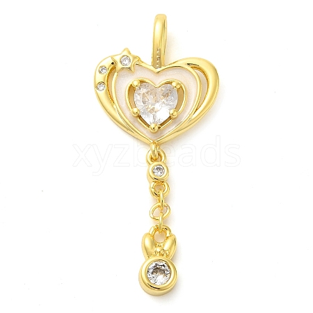 Heart Real 18K Gold Plated Rack Plating Brass Micro Pave Cubic Zirconia Pendants KK-S396-09B-1