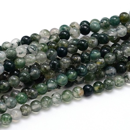 Natural Moss Agate Round Bead Strands G-J303-07-6mm-1