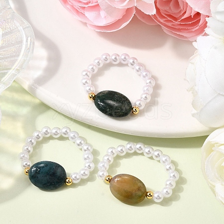 Natural Indian Agate Stretch Rings for Women RJEW-JR00911-1