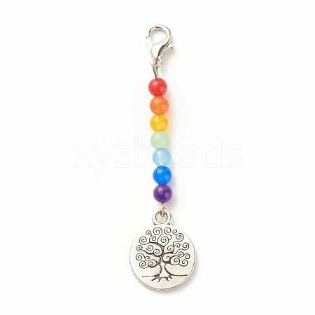 Chakra Theme Natural & Dyed Malaysia Jade Beaded Pendant Decorations HJEW-JM00641-03-1