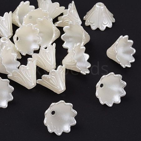 Multi-Petal Flower ABS Plastic Imitation Pearl Bead Caps X-OACR-R016-25-1