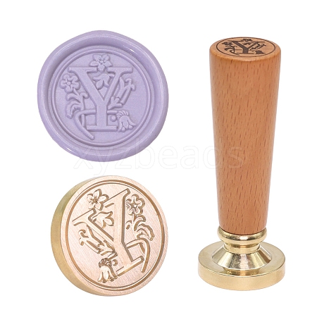 European Style Round Golden Tone Brass Letter Wax Seal Stamps PW-WG011B8-01-1