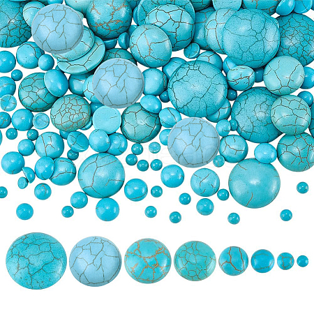 180Pcs 8 Styles Craft Findings Dyed Synthetic Turquoise Gemstone Flat Back Dome Cabochons G-PH0003-28-1