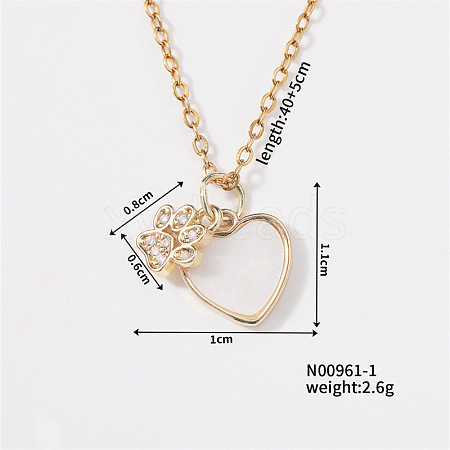 Cute Cat Claw & Heart Brass Crystal Rhinestone Pendant Necklaces for Women ZK3697-1